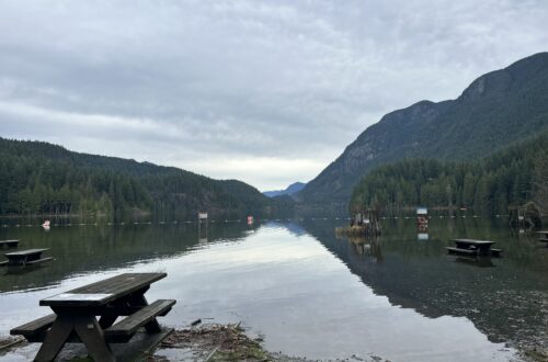수위가 놓아 홍수가 난 Buntzen Lake