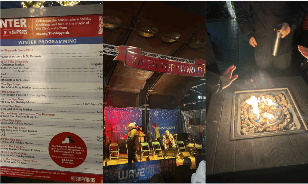 십야드 크리스마스 마켓의 공연장과 쉼터