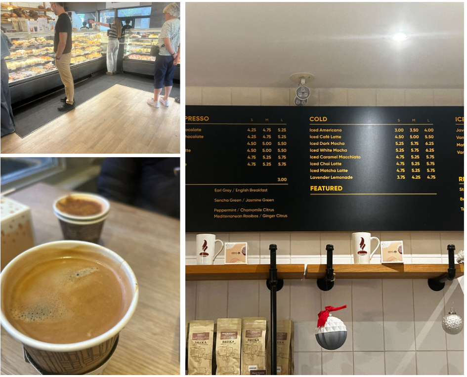 브레카의 매장 모습과 커피 메뉴