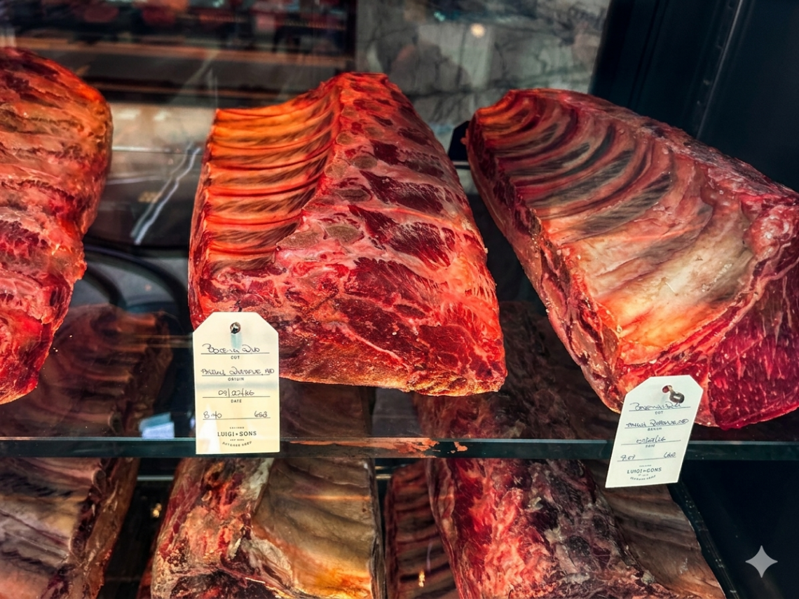 예일 타운 Butcher Shop에서 발견한 드라이 에이징 스테이크용 소고기