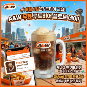 밴쿠버 이벤트, 8월 6일은 A&W '무료 루트비어' 먹는 날!